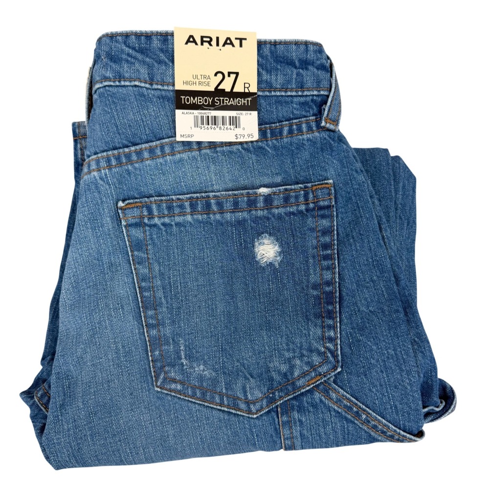 Ariat Tomboy Straight Jeans Women 27 R Blue NWT Distressed Carpenter Alaska